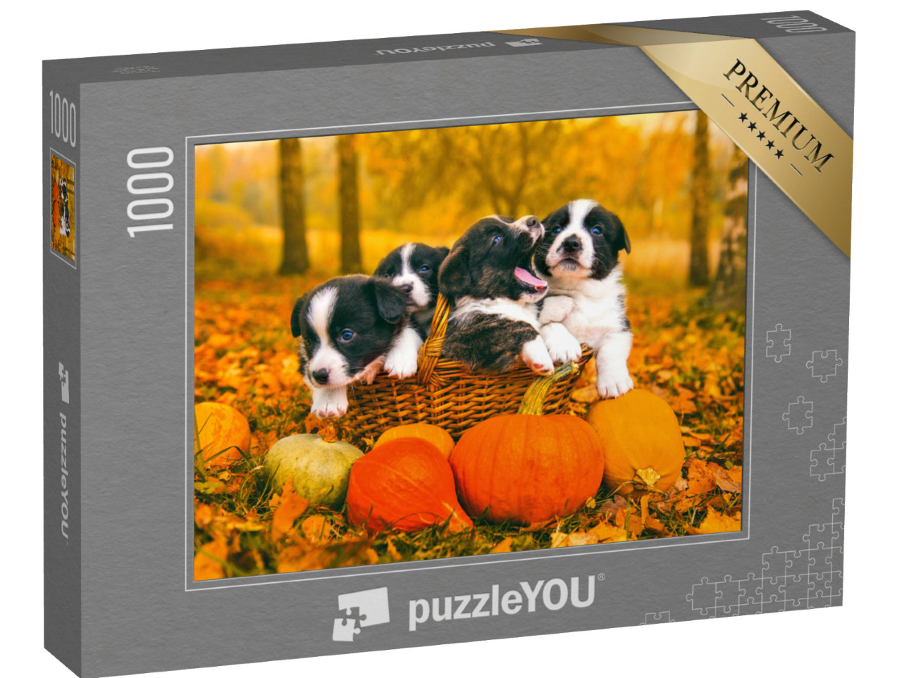 Puzzle 1000 pezzi „Cuccioli di Welsh Corgi Pembroke in autunno“