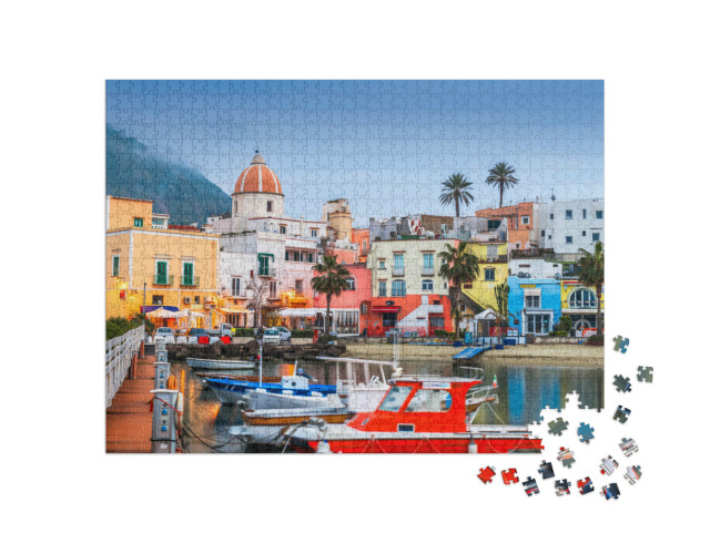 Puzzle 1000 pezzi „Forio, Ischia, Italia sull'acqua al tramonto.“