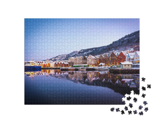 Puzzle 1000 pezzi „Case di legno natalizie a Bergen, Norvegia“