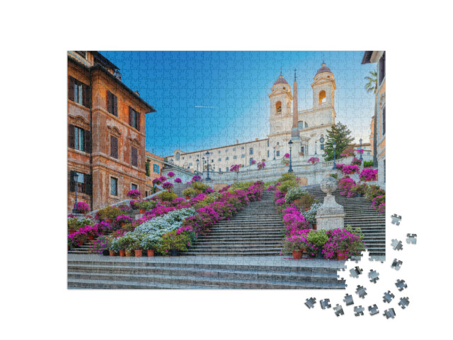 Puzzle 1000 pezzi „La famosa scalinata di Piazza di Spagna e la chiesa di TrinitÃ dei Monti in cima a Roma, Italia.“