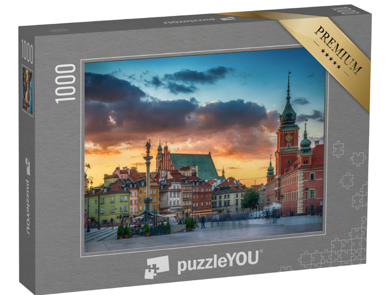 Puzzle 1000 pezzi „Centro storico di Varsavia: Castello, case cittadine e colonna, lunga esposizione“