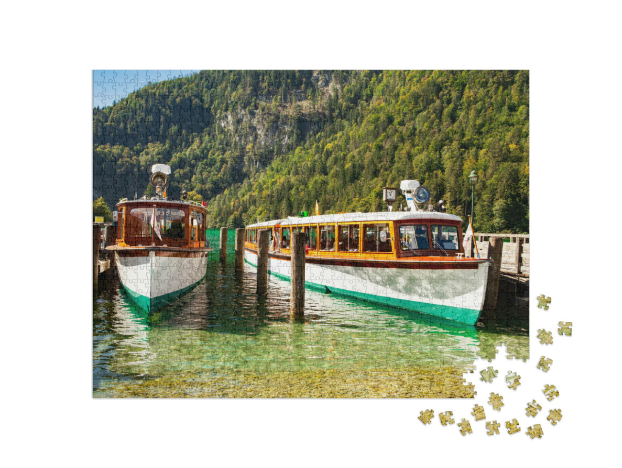 Puzzle 1000 pezzi „Barche turistiche elettriche sul Königssee, in Baviera“