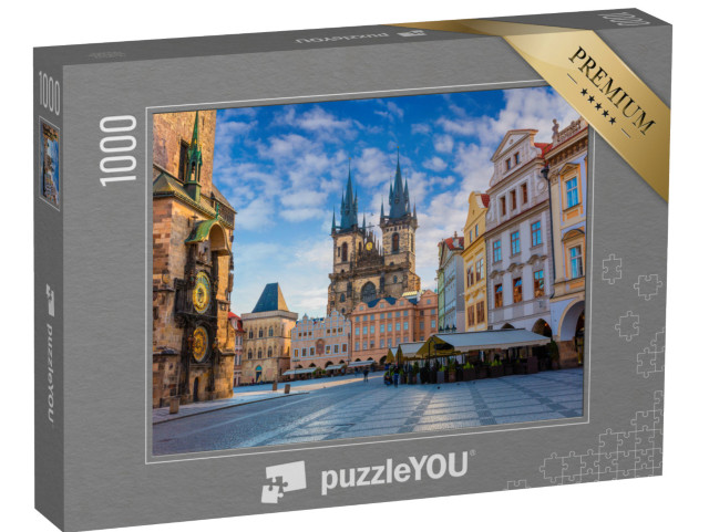 Puzzle 1000 pezzi „Mattina di primavera: Piazza della Città Vecchia con la Chiesa di Tyn, Praga, Repubblica Ceca“