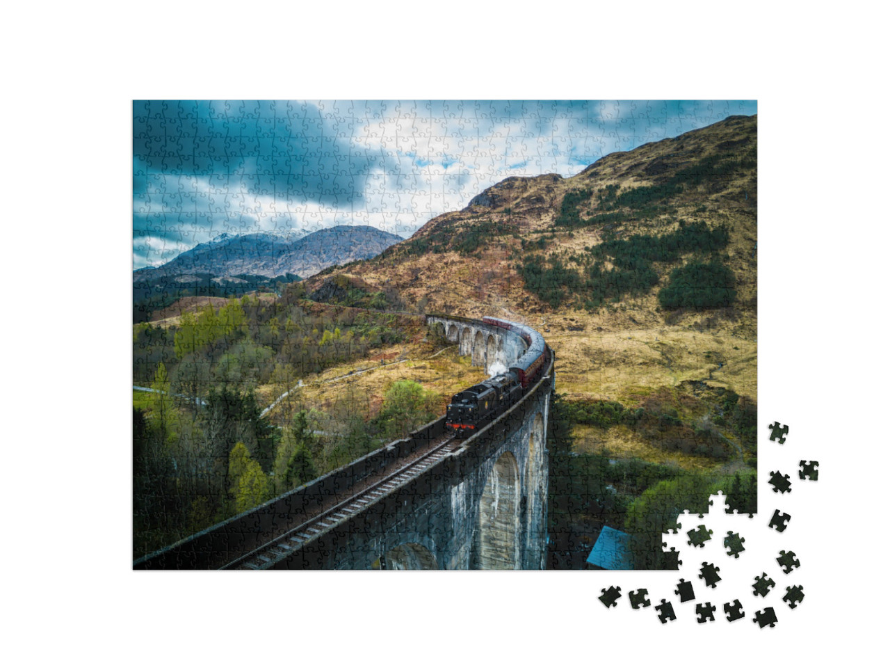 Puzzle 1000 pezzi „Treno a vapore sul famoso viadotto di Glenfinnan, Scozia“