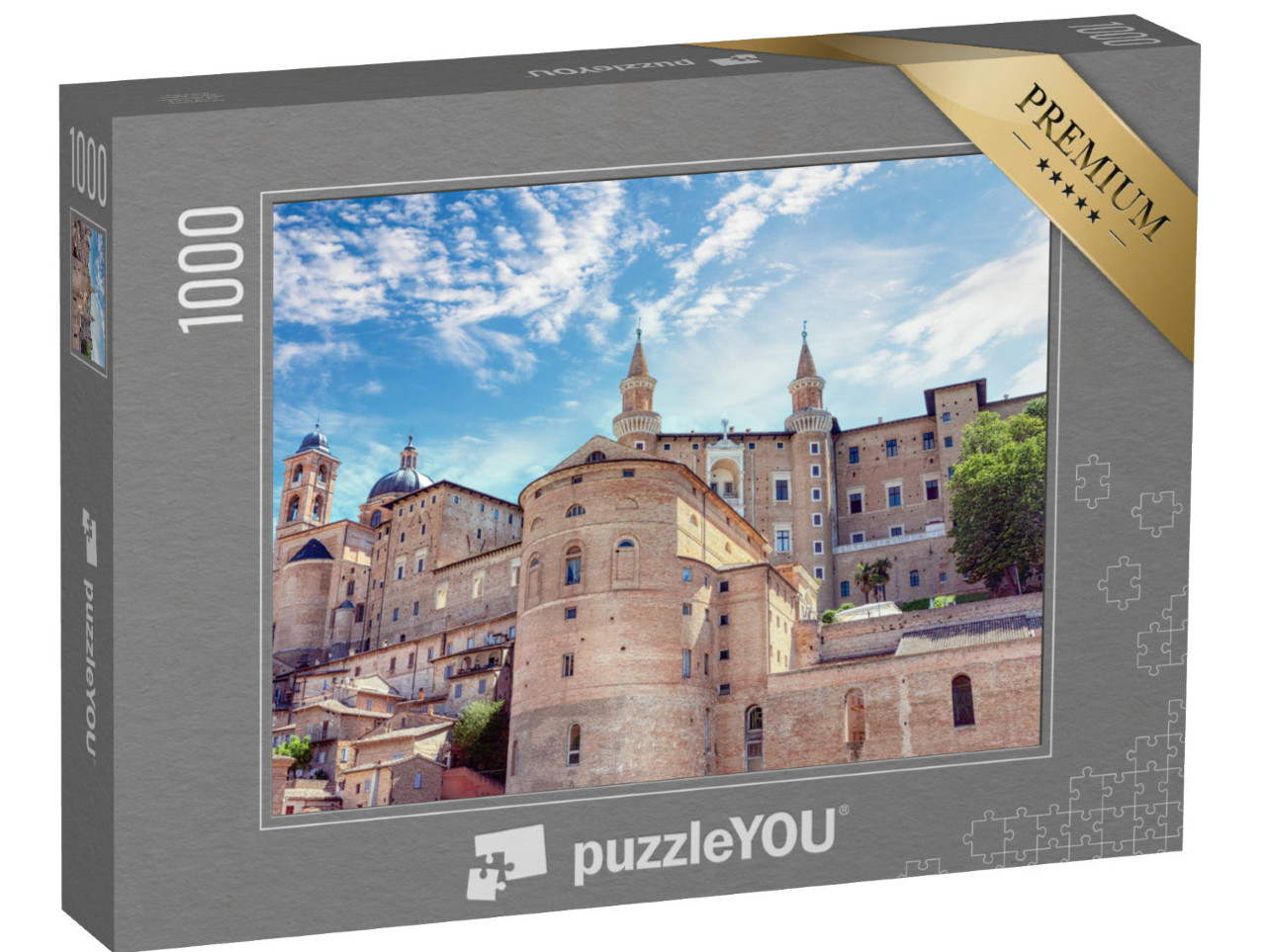 Puzzle 1000 pezzi „Urbino con il maestoso Palazzo Ducale. Palazzo Ducale, castello dei Duchi di Urbino, Italia“