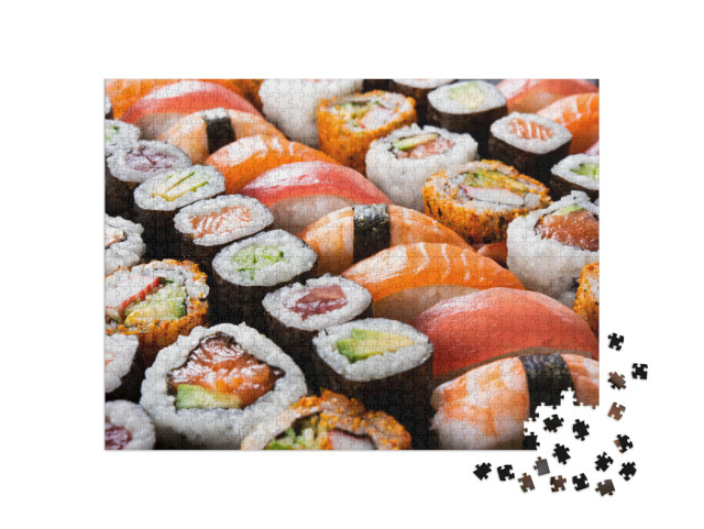 Puzzle 1000 pezzi „Selezione di sushi maki e rolls con tonno“