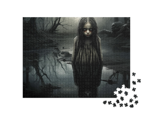 Puzzle 1000 pezzi „Strega riflessa nell'acqua in una notte buia“