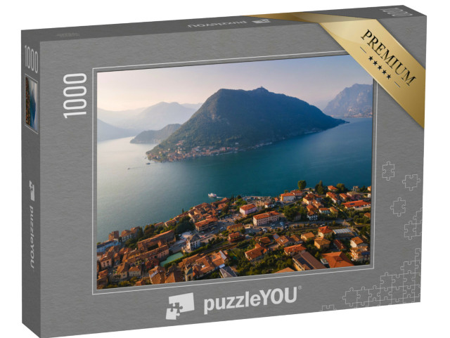 Puzzle 1000 pezzi „Vista aerea di Monte Isola e Sulzano, provincia di Brescia, Lombardia, Italia.“