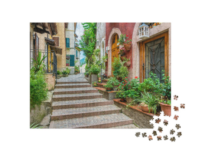 Puzzle 1000 pezzi „La pittoresca cittadina di Gargnano sul Lago di Garda. Provincia di Brescia, Lombardia, Italia.“