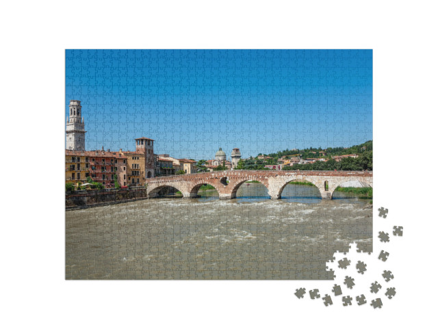 Puzzle 1000 pezzi „l'antico ponte romano di Verona attraversa il fiume Adige, Italia“
