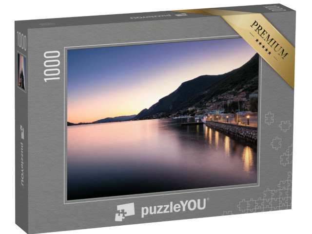 Puzzle 1000 pezzi „Vista sul lago d'Iseo al tramonto, apertura da Predore, Bergamo, Italia“