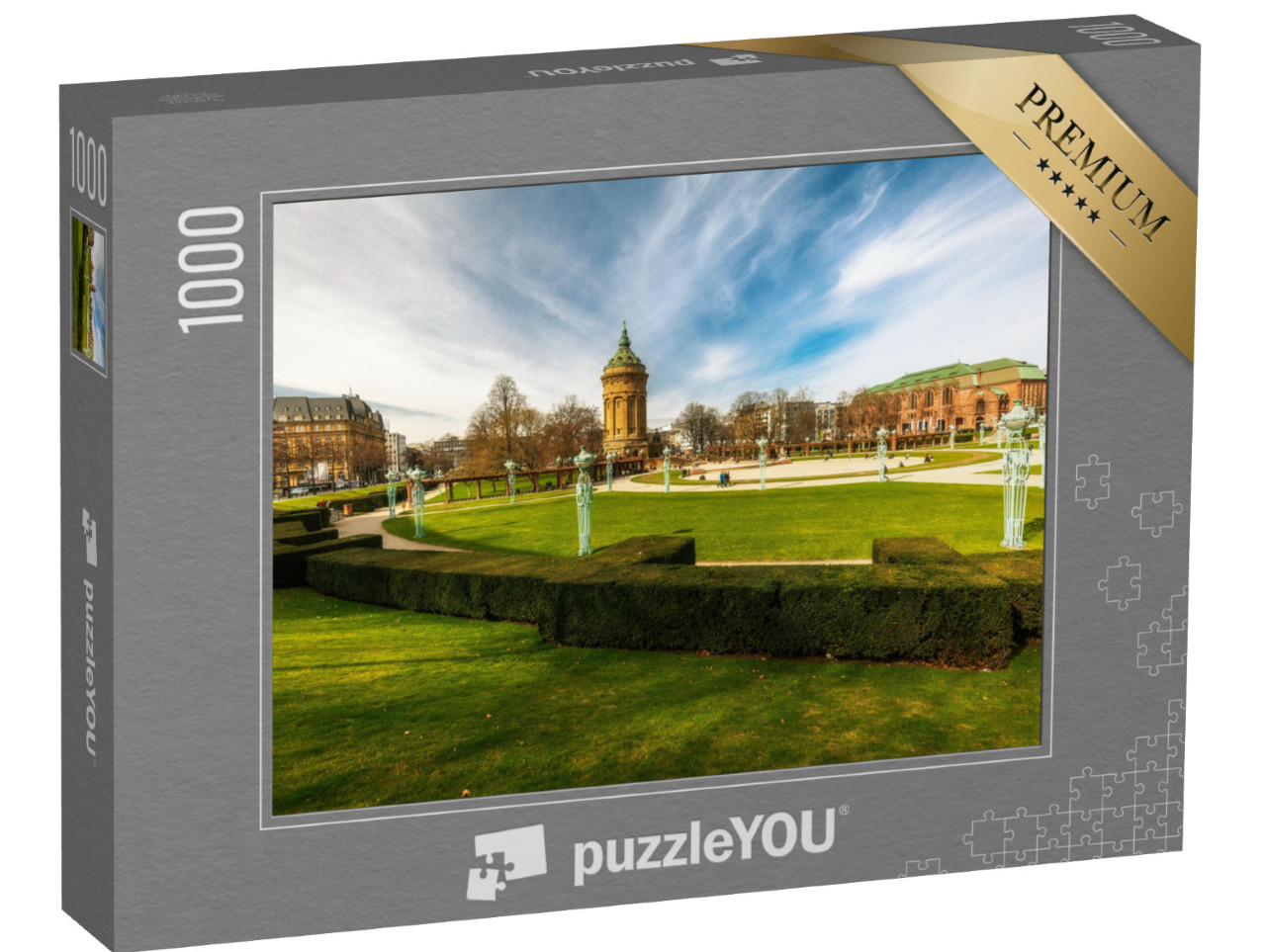 Puzzle 1000 pezzi „Torre dell'acqua con parco a Mannheim“