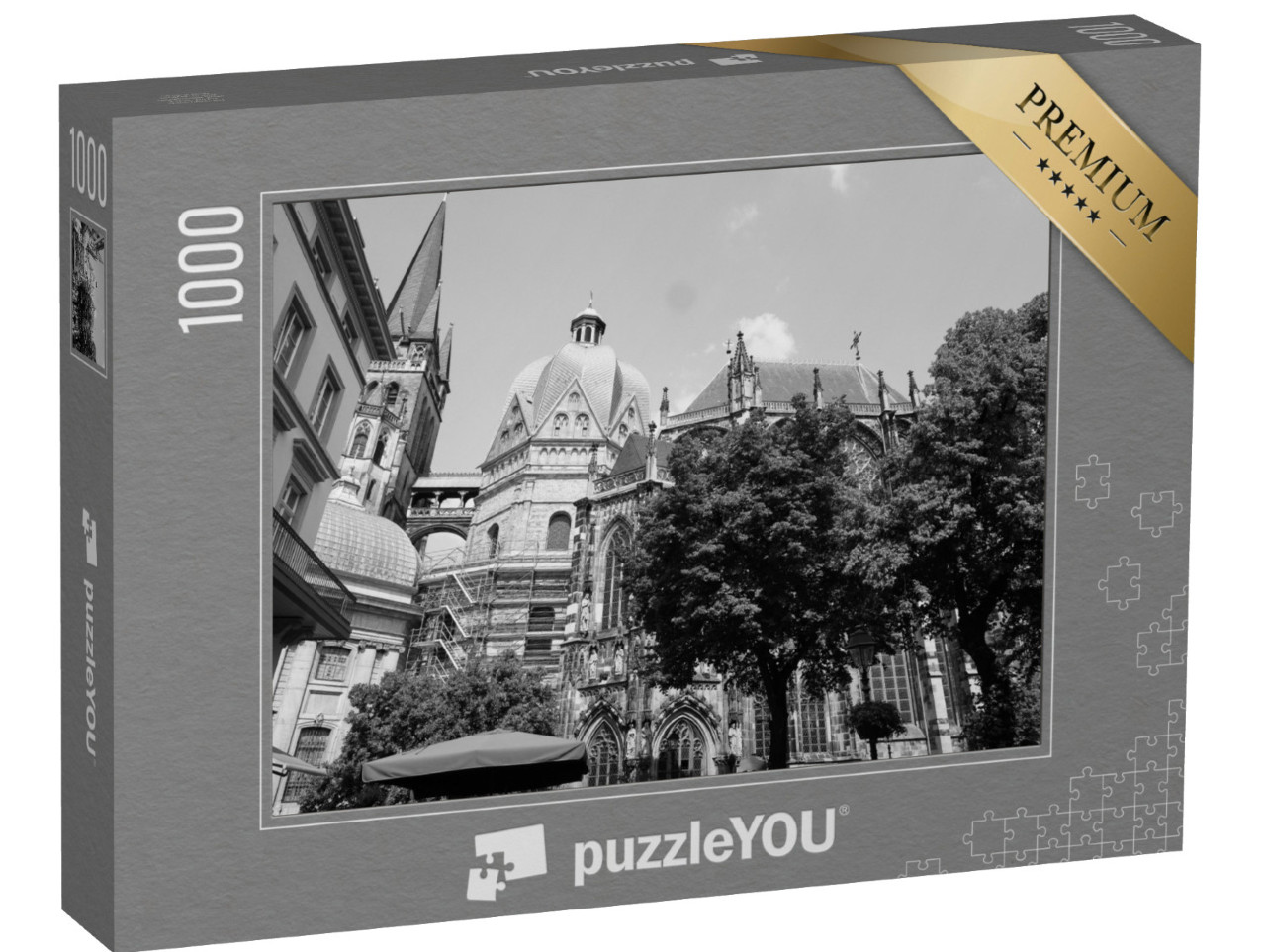 Puzzle 1000 pezzi „Cattedrale di Aquisgrana, Germania, bianco e nero“