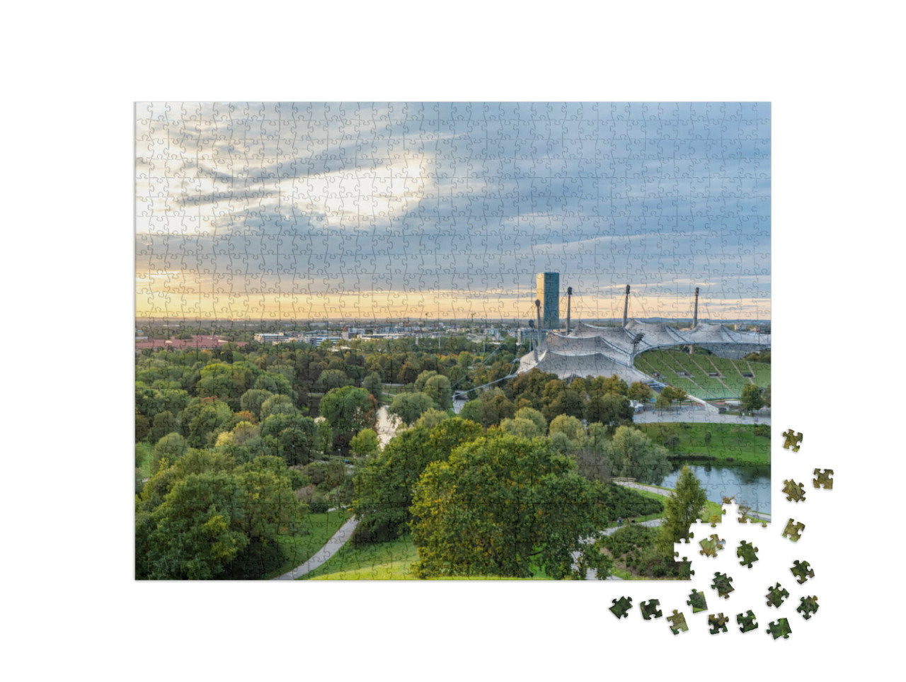 Puzzle 1000 pezzi „Tramonto sullo Stadio Olimpico di Monaco“