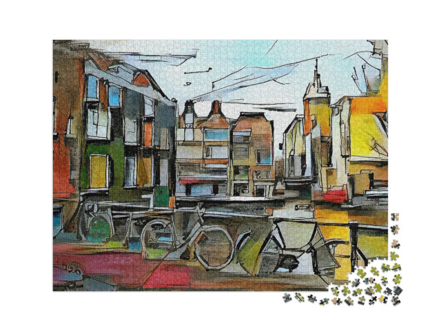 Puzzle 2000 pezzi „Paesaggio urbano europeo dalla serie dei trittici, ispirato a Picasso“