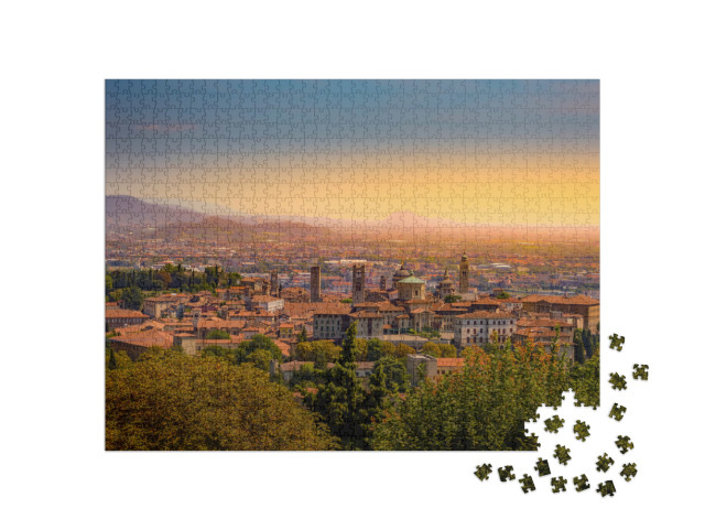 Puzzle 1000 pezzi „Bergamo (Italia) panorama al tramonto“