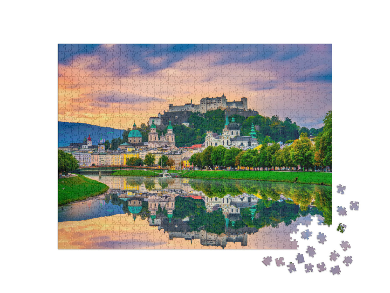 Puzzle 1000 pezzi „L'alba sullo skyline di Salisburgo, Austria“