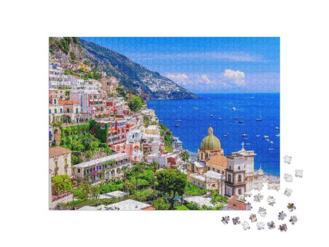 Puzzle 1000 pezzi „Costiera Amalfitana, Italia. Vista della città di Positano e del mare.“
