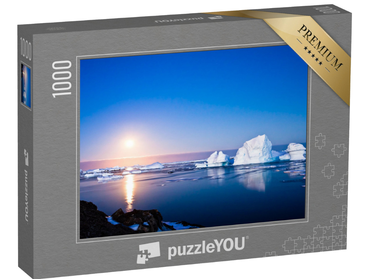 Puzzle 1000 pezzi „Antartide in una notte d'estate, iceberg e luce della luna“