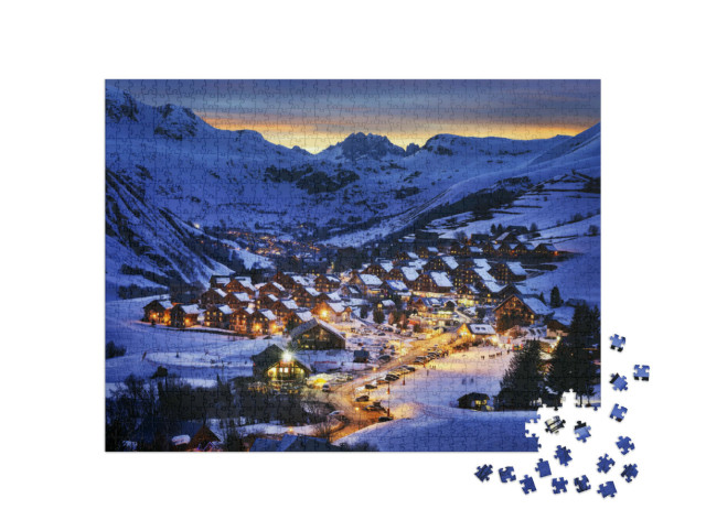 Puzzle 1000 pezzi „Paesaggio serale sulle Alpi francesi, Saint Jean d'Arves, Francia“