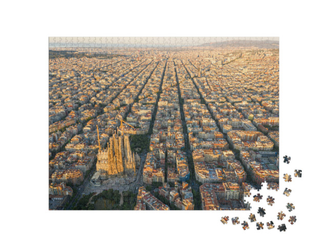 Puzzle 1000 pezzi „Vista aerea mozzafiato della città di Barcellona, Spagna“
