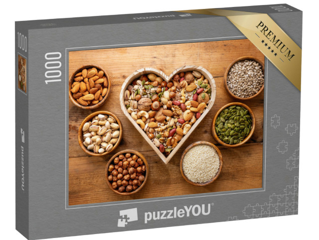Puzzle 1000 pezzi „Scatola a forma di cuore con mix di noci“