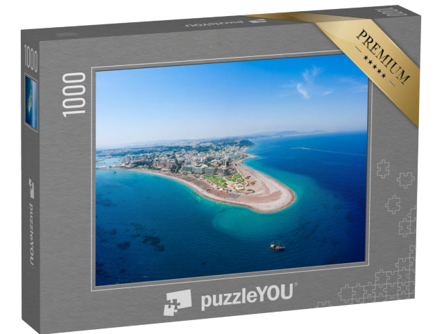 Puzzle 1000 pezzi „Vista a volo d'uccello: Rodi con la laguna dall'alto, Grecia“