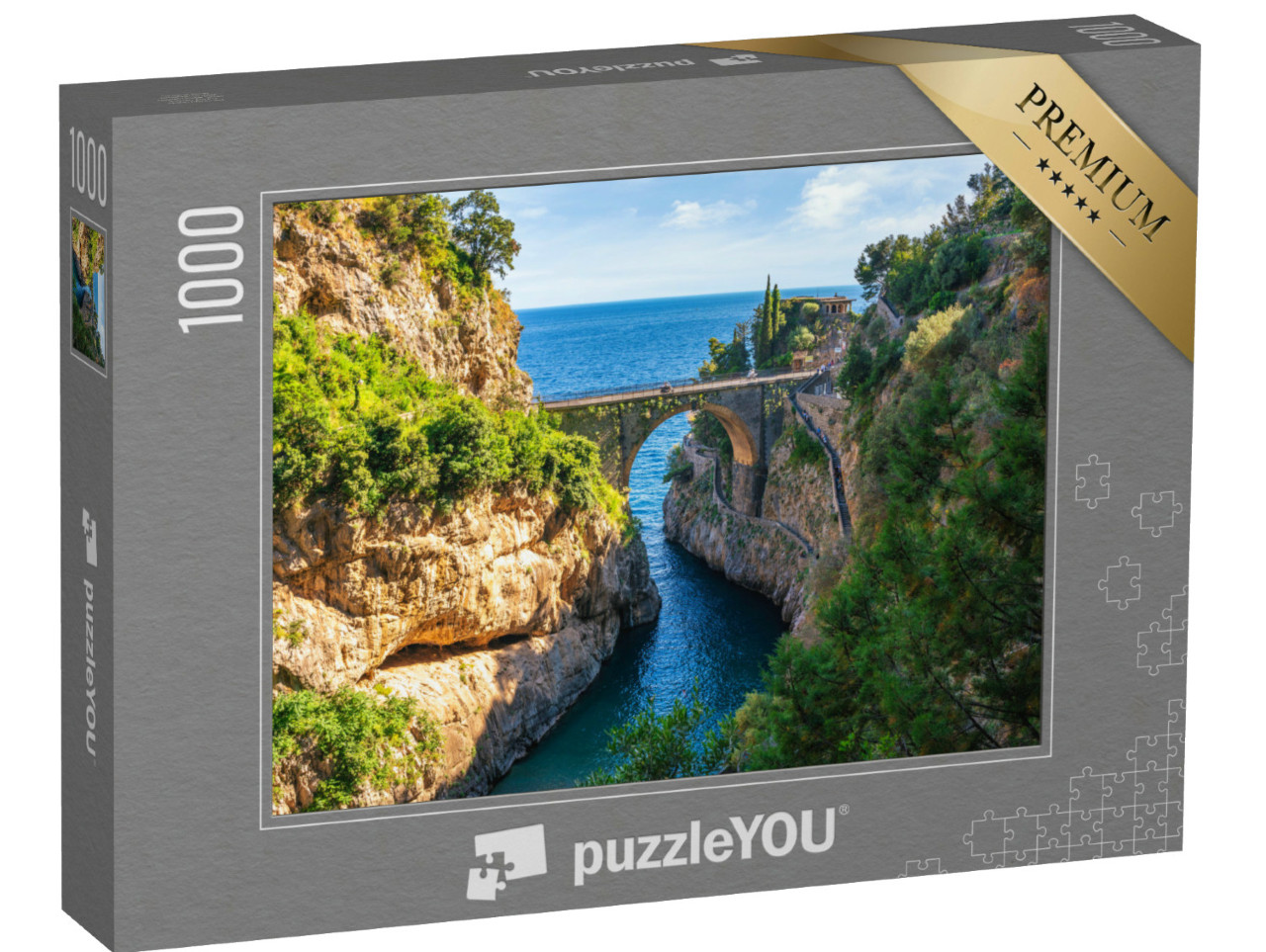 Puzzle 1000 pezzi „Fiordo e ponte di Furore, Costiera Amalfitana, Salerno, Italia“