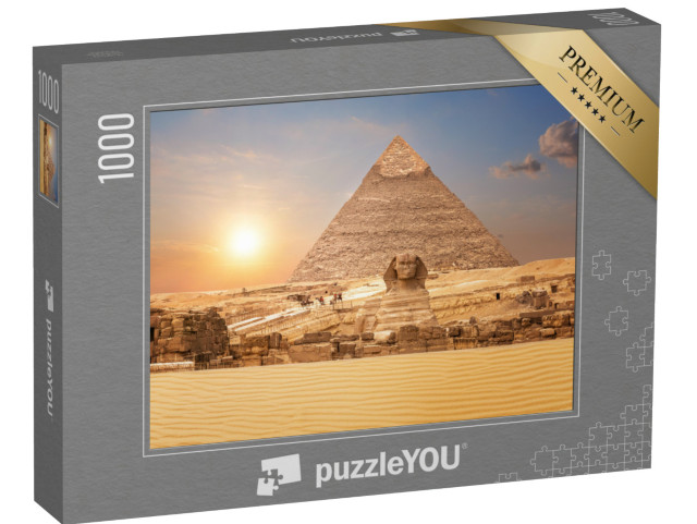 Puzzle 1000 pezzi „Vista della Sfinge e della piramide, Egitto“