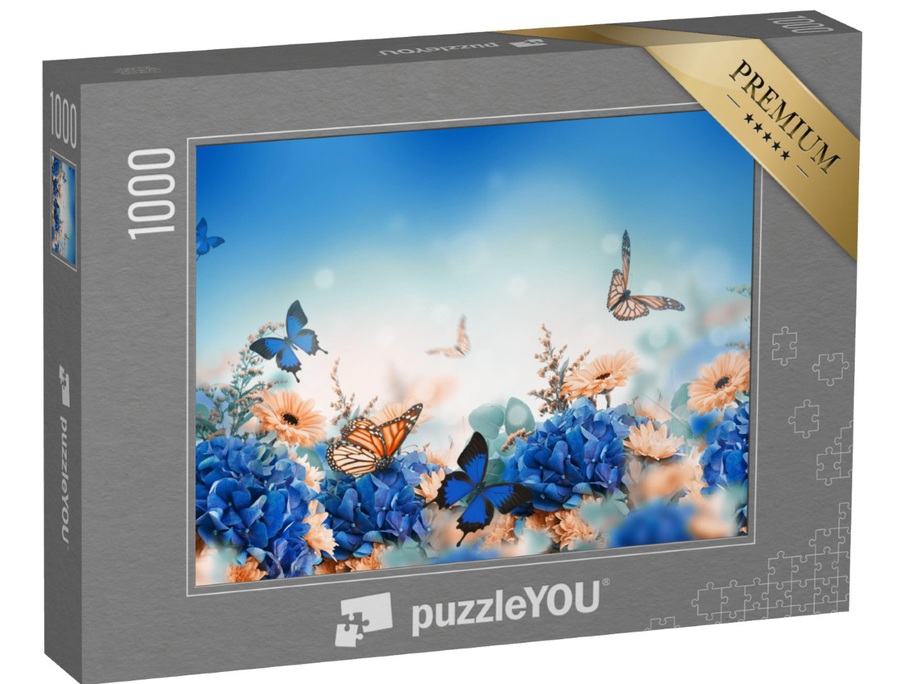 Puzzle 1000 pezzi „Ortensie e farfalle“