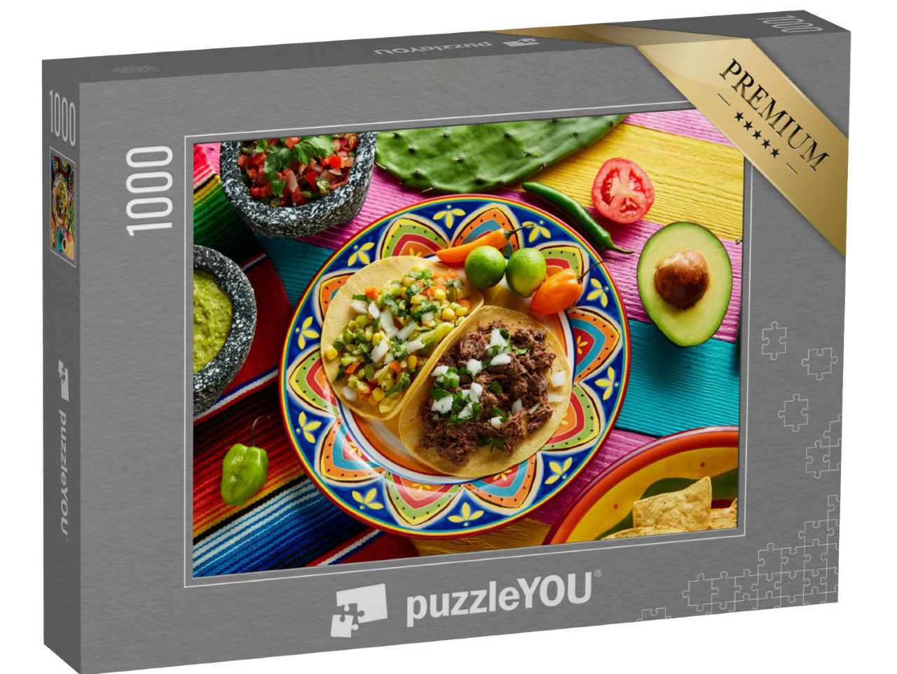 Puzzle 1000 pezzi „Tacos messicani di platillo con salse“
