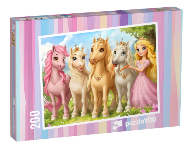 Puzzle 200 pezzi „Principessa nella terra arcobaleno degli unicorni“