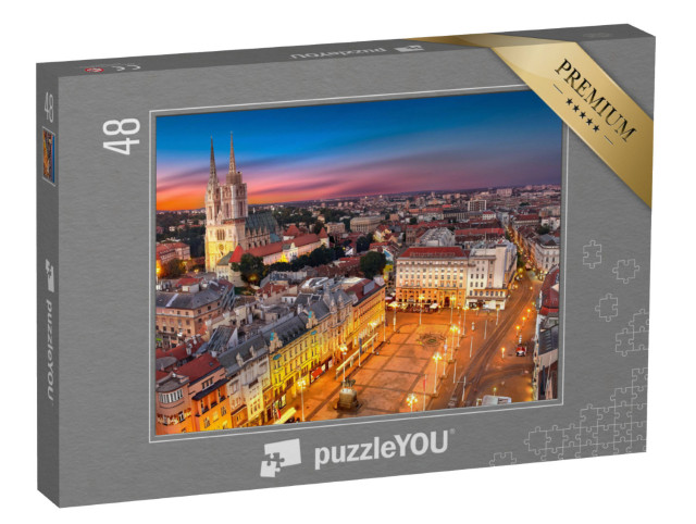 Puzzle 48 pezzi „Notte su piazza Ban Jelacic, Zagabria, Croazia“