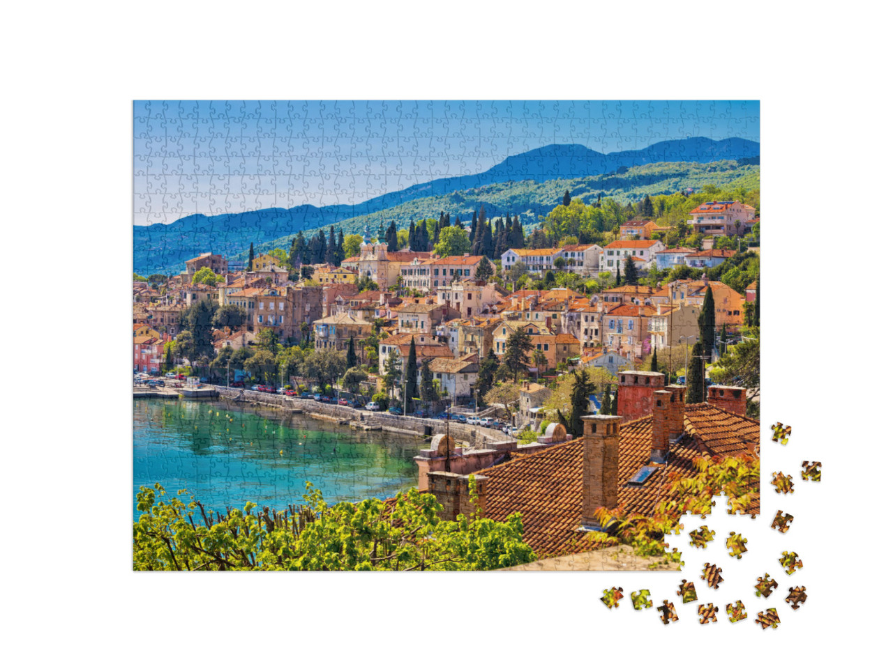 Puzzle 1000 pezzi „Volosko con vista mare, Riviera di Opatija in Croazia“