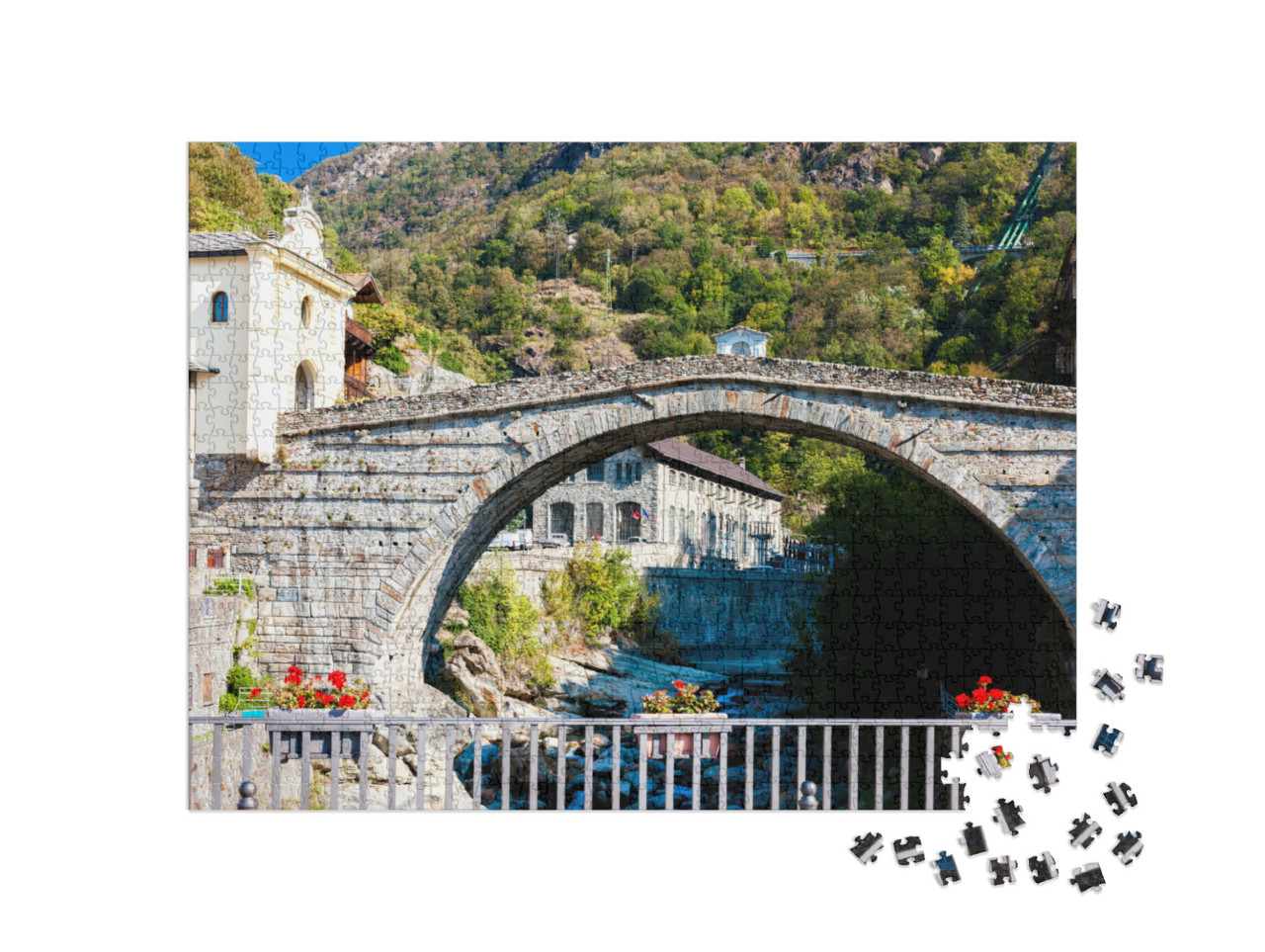 Puzzle 1000 pezzi „Pont San Martìn in Valle d'Aosta, Piemonte, Italia“