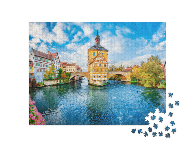 Puzzle 1000 pezzi „Centro storico di Bamberg con molte case a graticcio, Baviera, Germania“