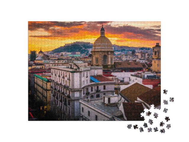 Puzzle 1000 pezzi „Vista mozzafiato di Napoli dall'alto al tramonto“
