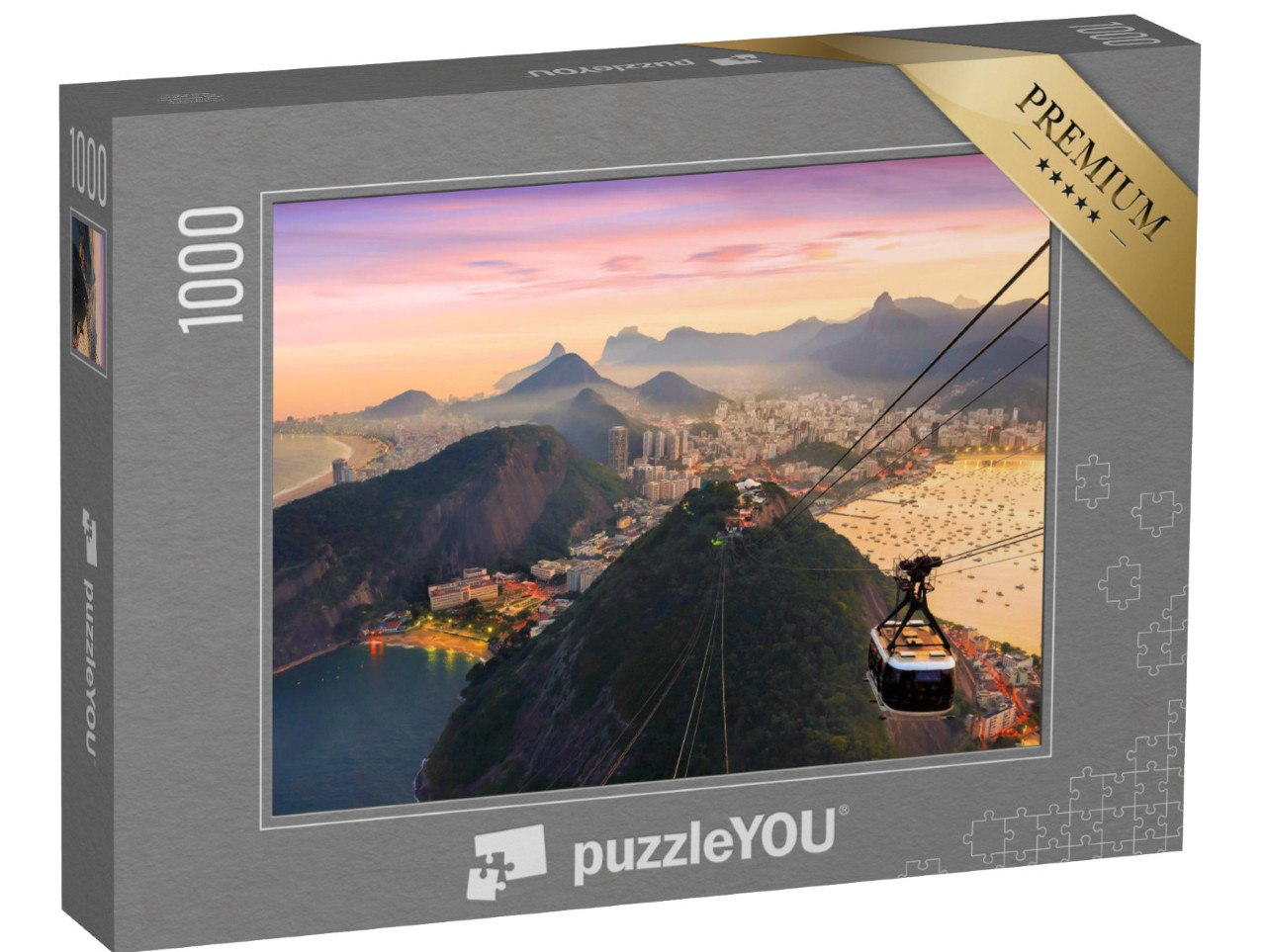 Puzzle 1000 pezzi „Vista notturna di Copacabana con il Pan di Zucchero, Brasile“