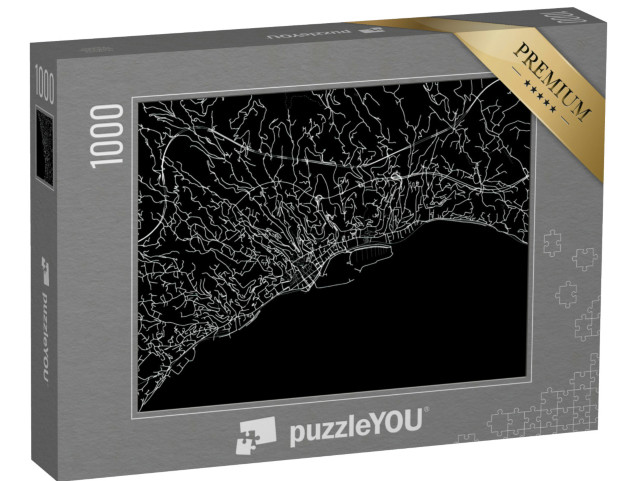 Puzzle 1000 pezzi „Mappa vettoriale della città di Sanremo in Italia con strade bianche isolate su sfondo nero.“