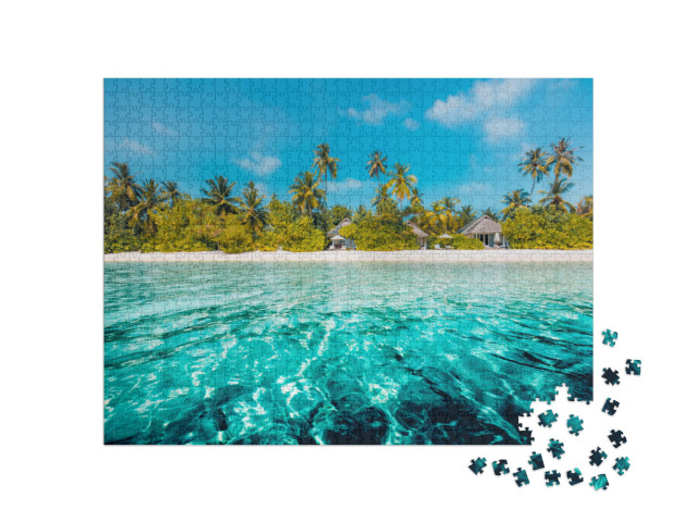 Puzzle 1000 pezzi „Il mare blu con la spiaggia di palme“