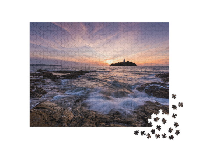 Puzzle 1000 pezzi „Il faro di Godrevy alla luce della sera, Cornovaglia“