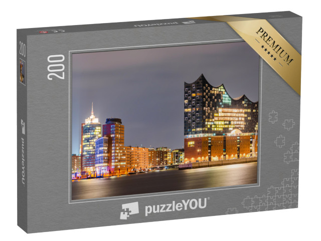 Puzzle 200 pezzi „Elbphilharmonie e porto di Amburgo di notte“