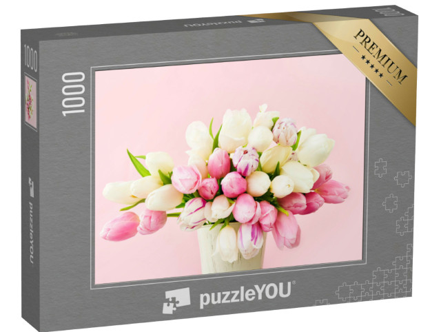 Puzzle 1000 pezzi „Bouquet di tulipani rosa e bianchi“