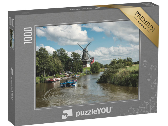 Puzzle 1000 pezzi „Mulini a vento presso l'antico Greetsieler Sieltief, Bassa Sassonia“