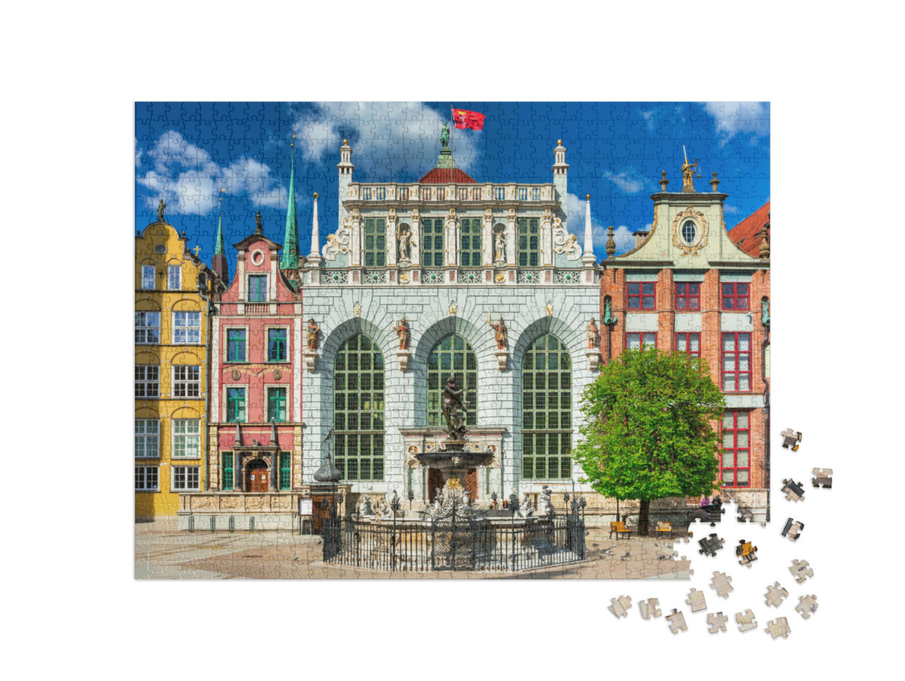 Puzzle 1000 pezzi „Architettura del centro storico di Danzica con Artus Court, Polonia“