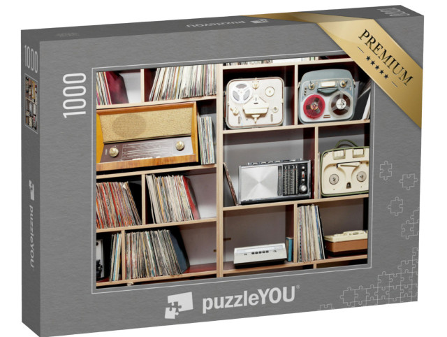 Puzzle 1000 pezzi „Collezione di radio d'epoca, giradischi e dischi in vinile“