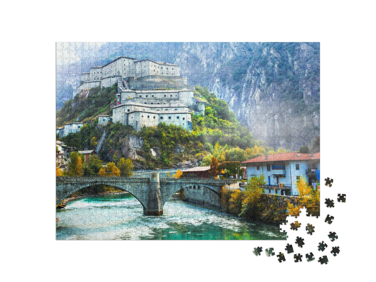 Puzzle 1000 pezzi „Fortezza di Bard o Castello di Bard - bellissimo castello medievale in Valle d'Aosta“