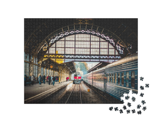 Puzzle 1000 pezzi „Ingresso del treno alla stazione“
