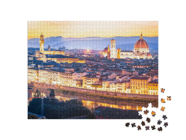 Puzzle 1000 pezzi „Duomo di Firenze e paesaggio urbano panoramico al tramonto, regione Toscana, Italia“