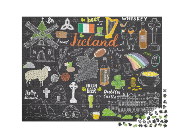 Puzzle 2000 pezzi „Irlanda in schizzi disegnati“